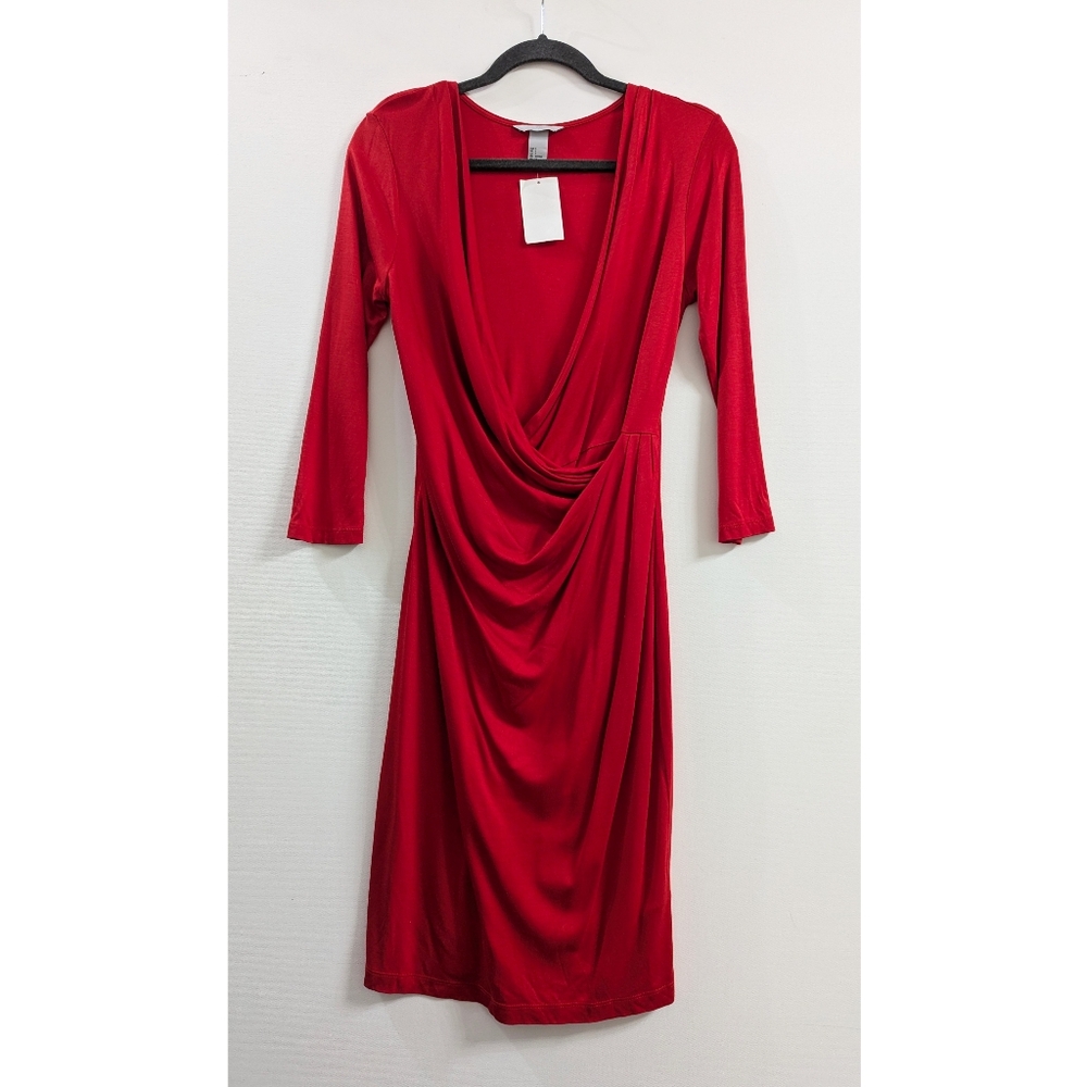 H&M Red Wrap Draped Dress Size S